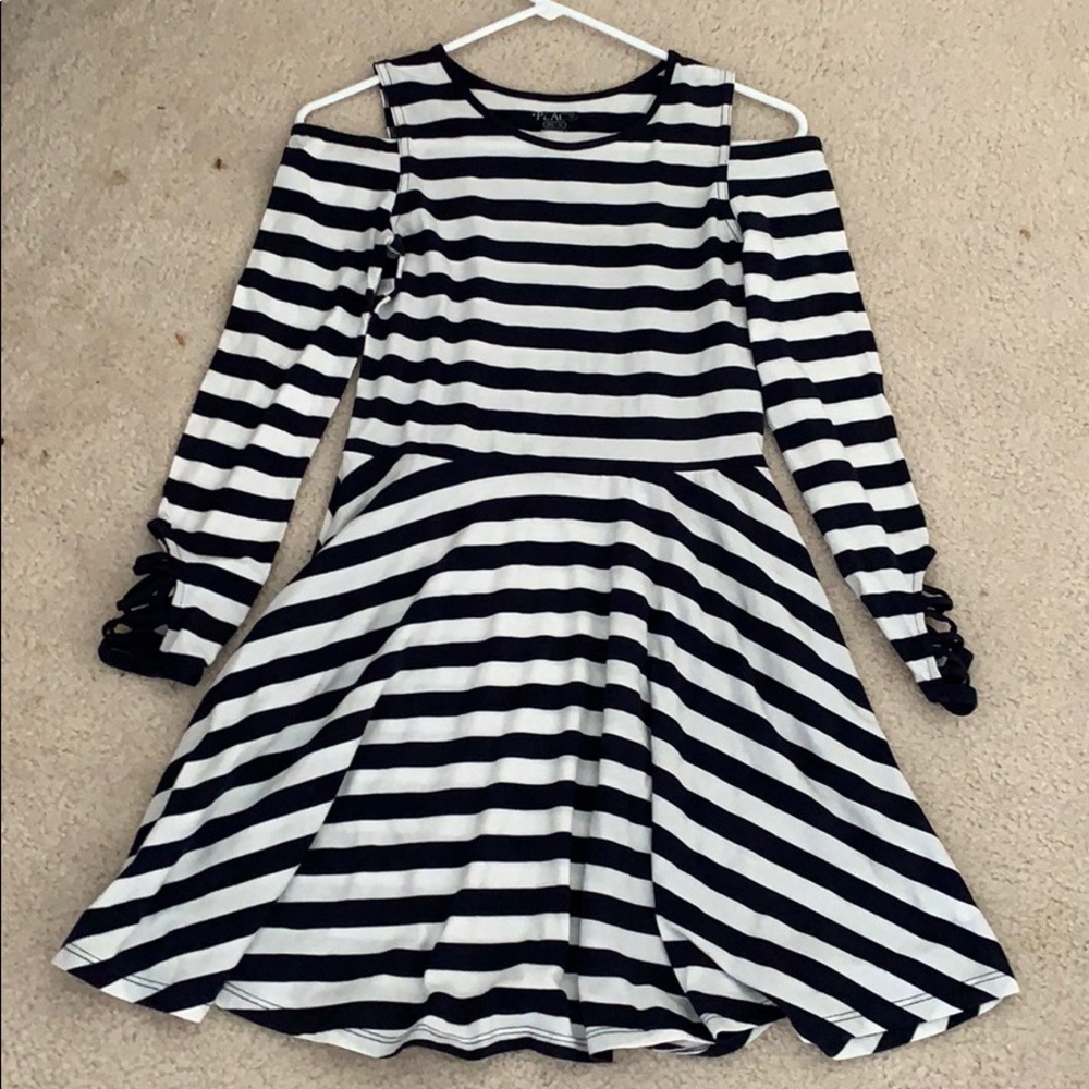 striped cold shoulder dress